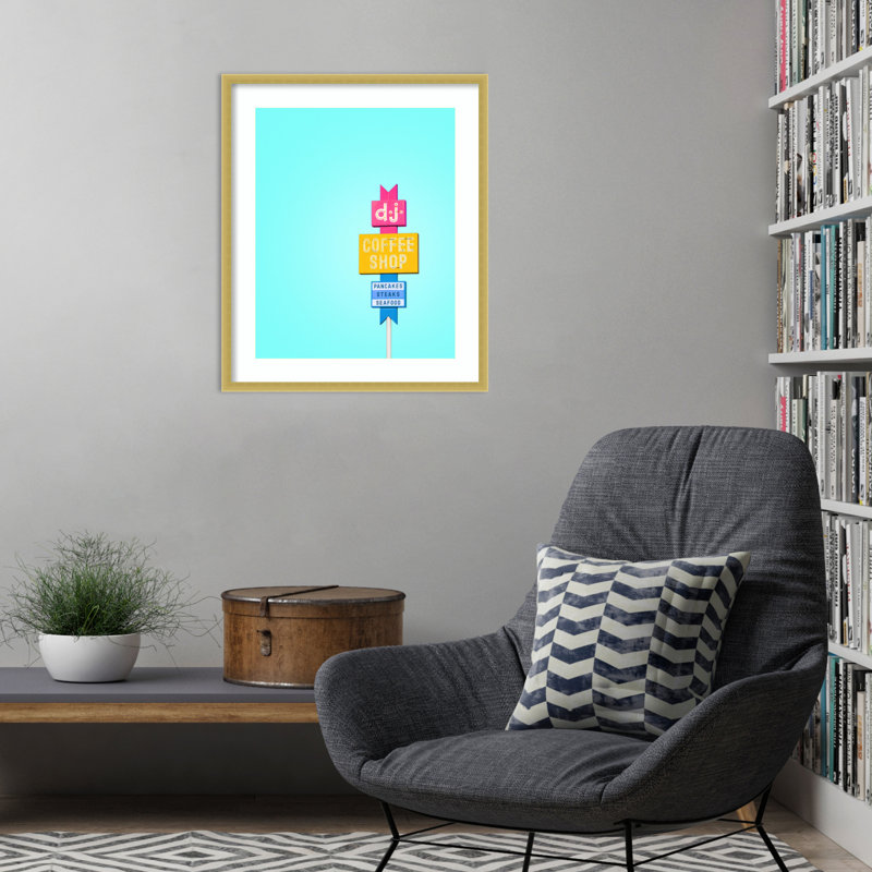 «DJ Coffee Shop Sign» par Cristobal Wood, reproduction d'art encadrée, H 25 po x l 21 po