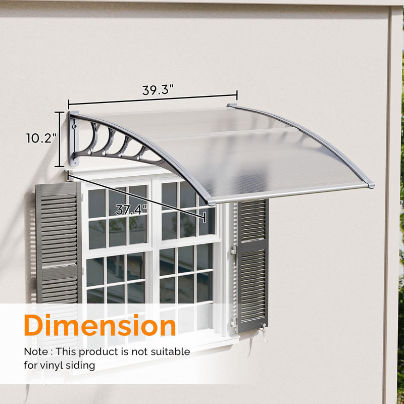 Window Awning Door Canopy Exterior, 10.2" H x 39.3" W x 37.4" D, Clear