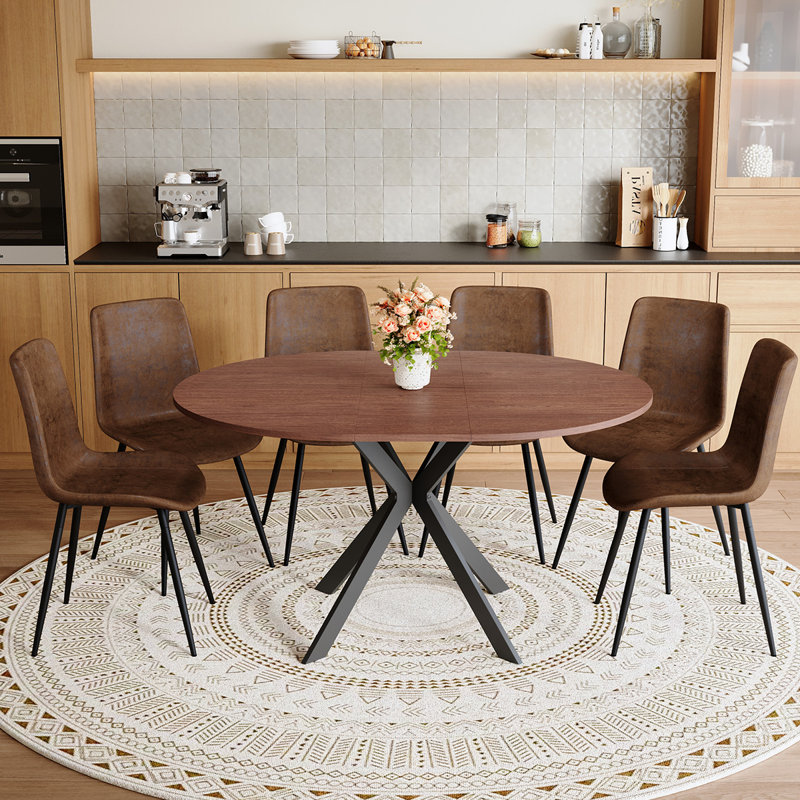Extendable Round Dining Table Set For 4-6, Modern Wood Kitchen Table And Chairs Set, Dining Room Table Set For Small Space Apartment