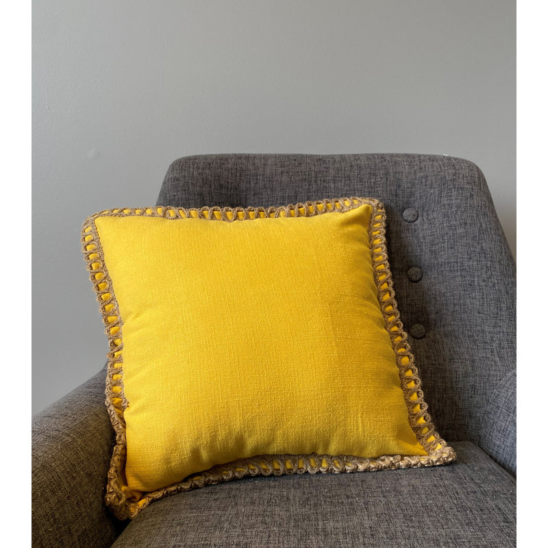 Coussin en jute avec insert ivoire, Jaune