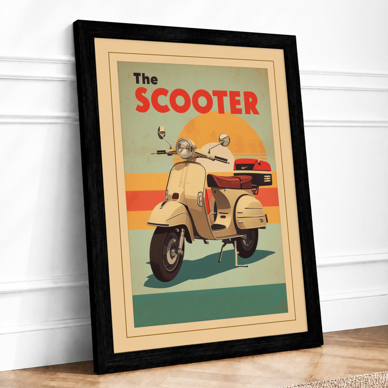 The Scooter Retro - Framed Print, A2 - 59.4 x 42.0 cm, Black