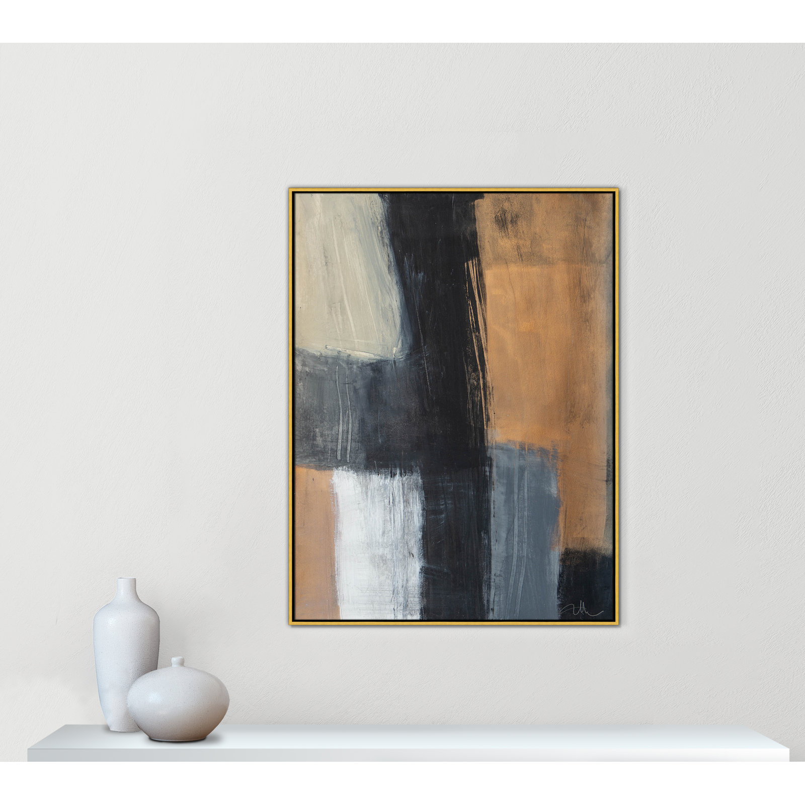 Calderon "Metallic Slate II" Print, Gold Floater Framed, No Mat, 49.5" H x 37.5" W x 2" D