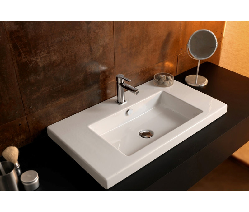 Ceramica Tecla by Nameeks Cangas 17.72 " Vitreous China Rectangular Bathroom Sink and Overflow Hole, Single Hole