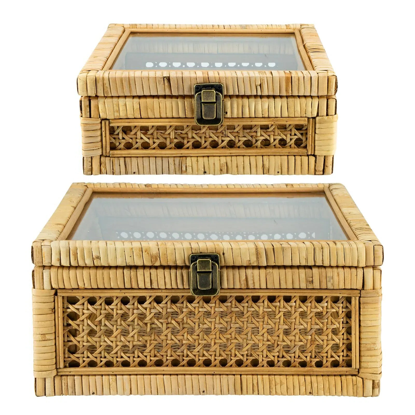Bungalow Rose Set of 2 Rectangular Woven Rattan Decorative Boxes with ...