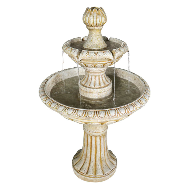 40.5" Beige Fibre Reinforced Concrete 3-Tier Cascading Garden Waterfall Fountain