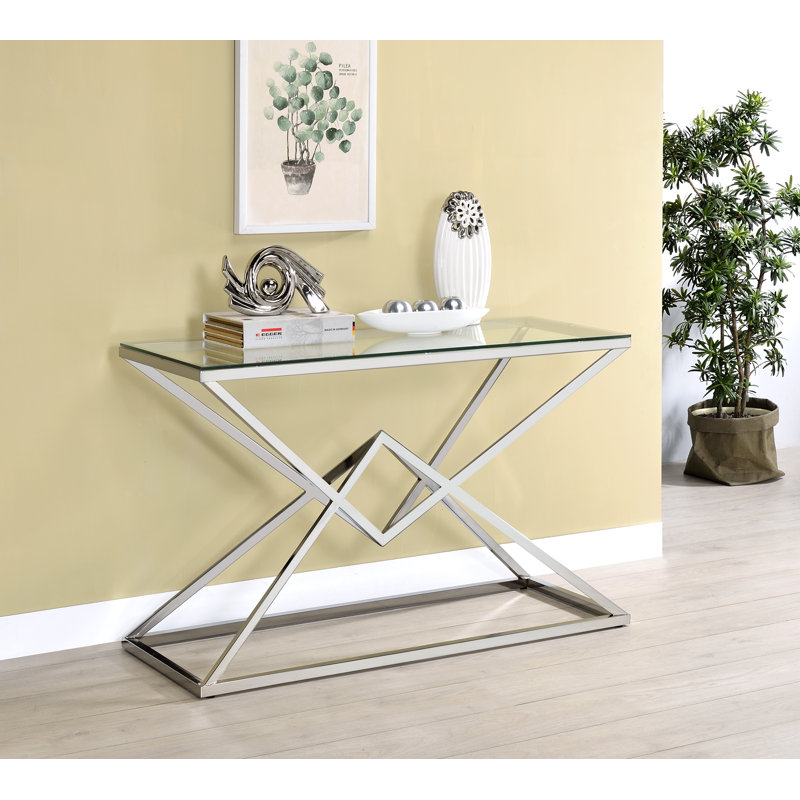 Bashaw 47.25'' Glass Top Console Table, Silver