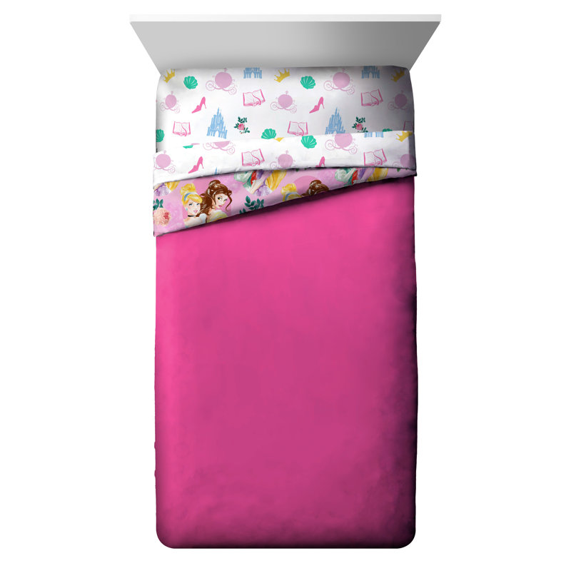Ensemble d'édredon réversible en microfibre rose Disney Princess, Édredon simple + 3 pièces supplémentaires