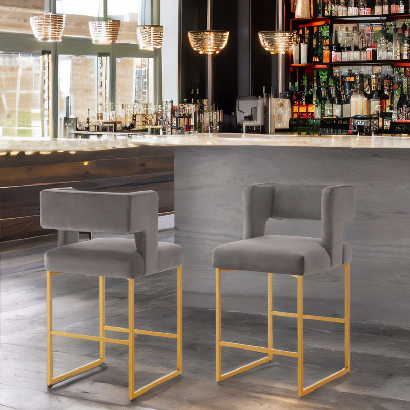 Tabouret de comptoir Colamaio 26, Gris/doré