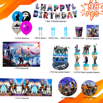 Fortnite Birthday Decorations, 98 pcs Party Tableware Set