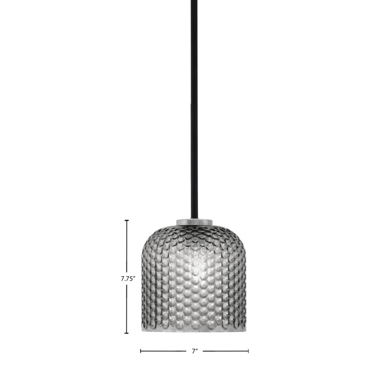 Mini-luminaire suspendu 1 lumière Amarmula, fini noir mat et graphite, verre texturé fumée 7 po, Transparent/noir