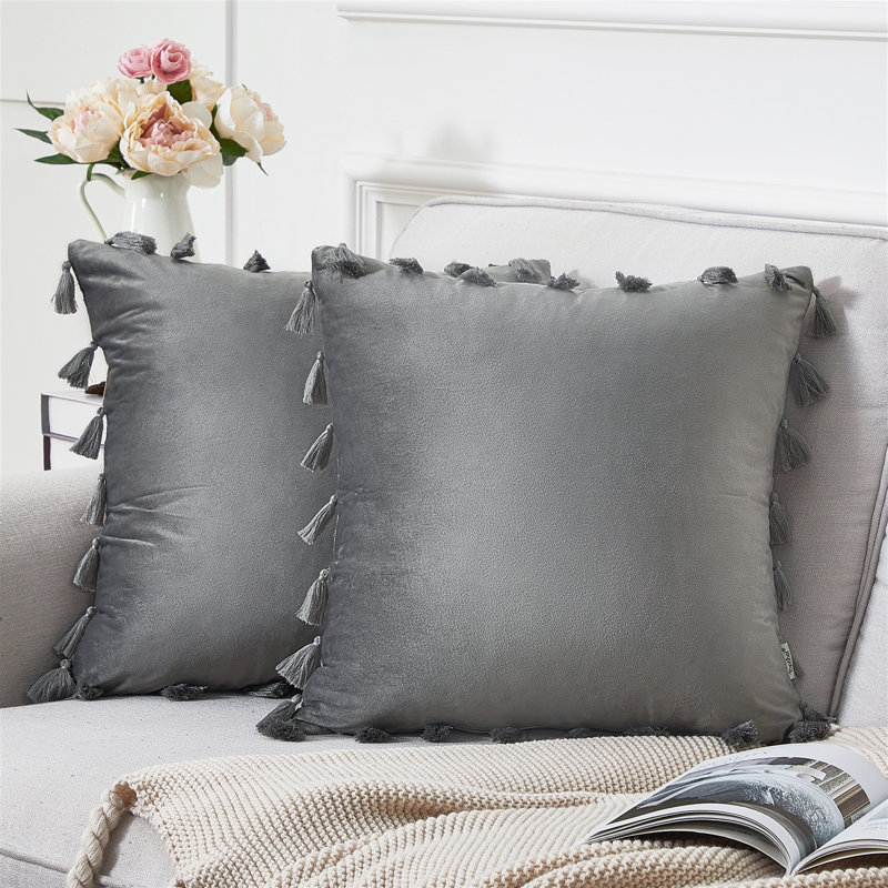 Square Velvet Pillow Cover, 18" x 18", Gray