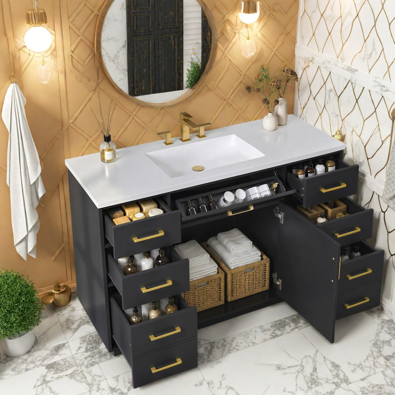 Meuble-lavabo moderne noir de 12,7 cm avec lavabo et rangement en MDF, meubles de salle de bain, Noir