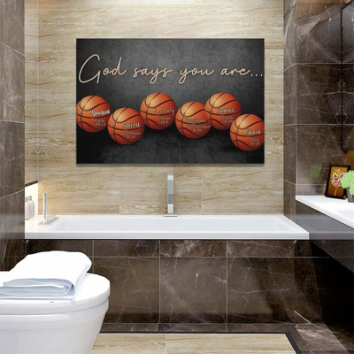 Inspiré de basket-ball pour garçons, art mural, sports de motivation, photos de basket-ball, décoration murale, «God Says You Are», impression sur toile encadrée, œuvre d'art moderne pour dortoir, salle de bain, bureau de chambre, 24 po x 16 po