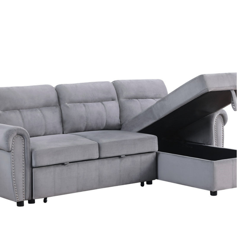 Canapé-lit modulaire en velours réversible, Velours gris
