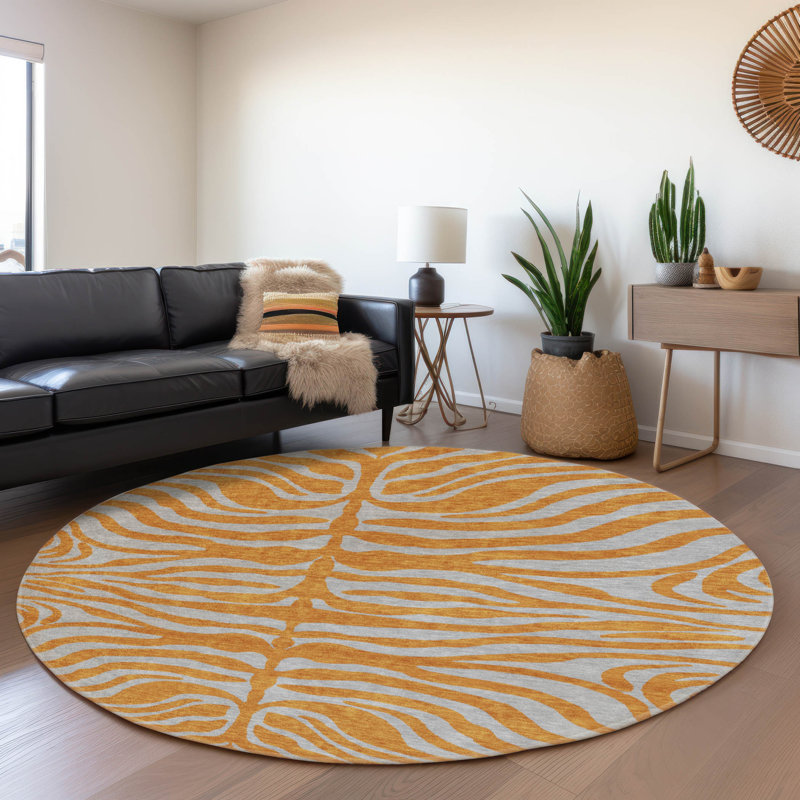 Premium Machine Washable Corum AMF1043 Animal Print Rug, Round 8'
