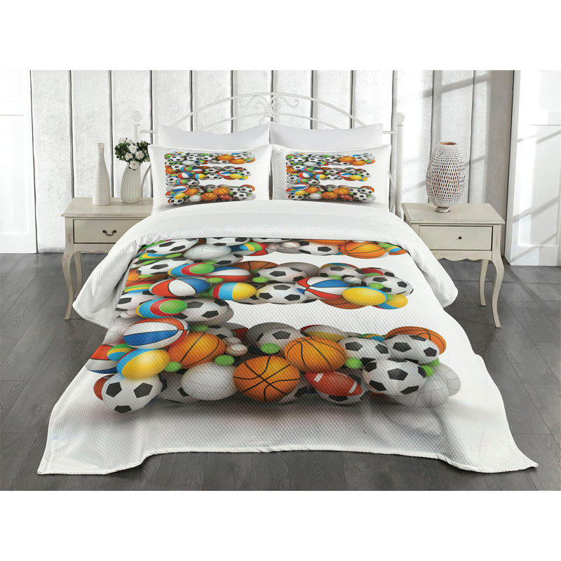 Ambesonne Letter E Bedspread Set Sports Name Initials Multicolor, King Bedspread + 2 Standard Shams