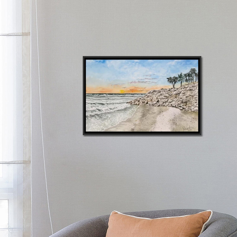 « bradenton beach painting », reproduction sur toile, H 18 po x l 26 po x P 1,5 po, Toile avec cadre noir, Pas de tapis