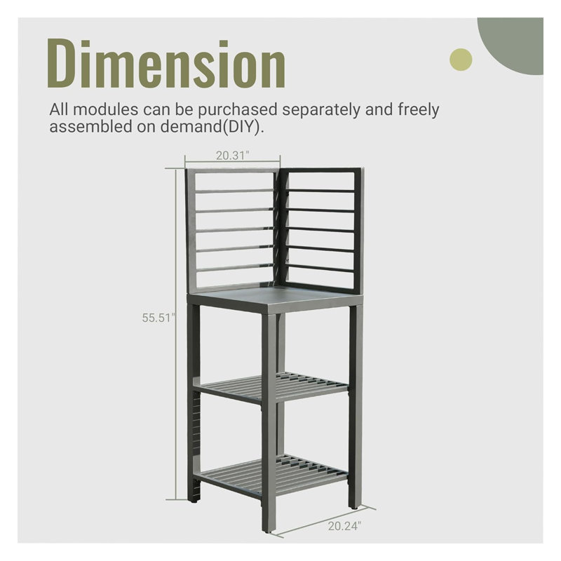 Îlot de cuisine extérieur autoportant avec rangement, table de préparation en aluminium résistant aux intempéries et support double