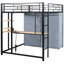 Lit mezzanine double en métal avec bureau, tablettes, prise électrique, lampe à DEL et garde-robe en noir. Économisez de l'espace dans votre maison. Construire. L 77,4 po x l 56,5 po x H 66,5 po. Matelas non inclus. Tablettes noires à assembler,-606493730-606493732
