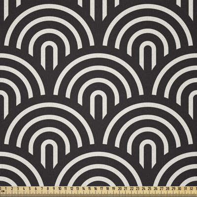 Tissu Ambesonne à l'échelle de la cour, composition géométrique de style Art déco en demi-cercle qui se chevauchent, tissu en microfibre pour textiles et décors artisanaux, 2 verges, crème et gris anthracite