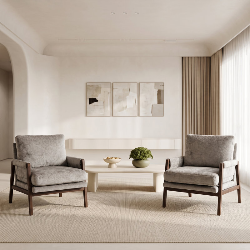 30" Wide Brayven Mid-Century Modern Upholstered Chenille Armchair With Wood Frame (Set of 2), Gray Chenille