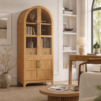 Armoire de cuisine moderne de style Mid-Century, de 71 pouces, avec portes vitrées, étagères et tiroir dissimulé.
