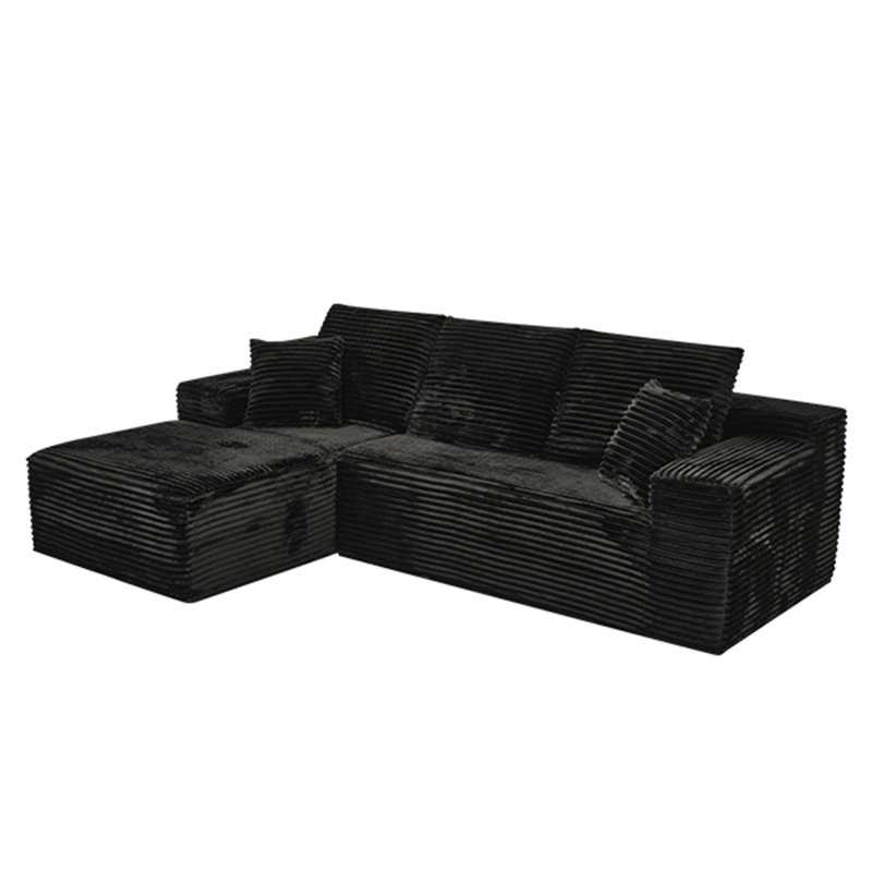 Canapé de salon en forme de L avec fauteuil inclinable de 107 po, Chenille noir, Orienté à gauche (vu de face)