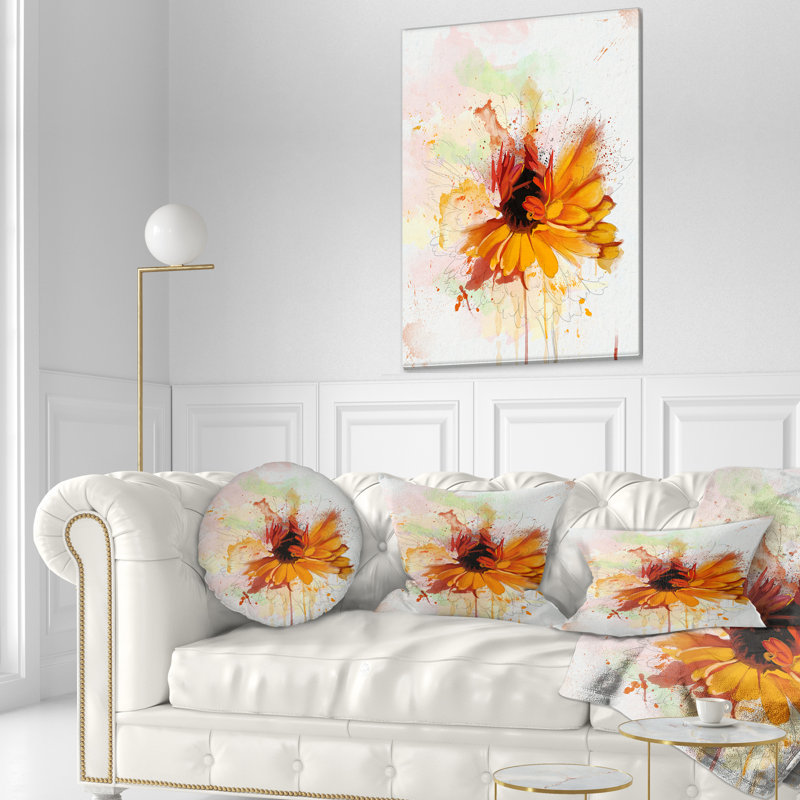 Coussin lombaire floral avec des éclaboussures de peinture pour le tournesol