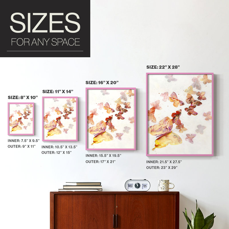 «All a flutter», reproduction encadrée - bois massif, 10" H x 8" W, Rose