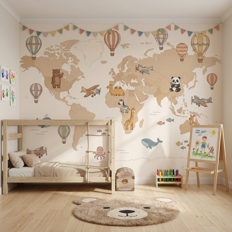Papier peint carte du monde, Non tissé, 200 po x 120 po