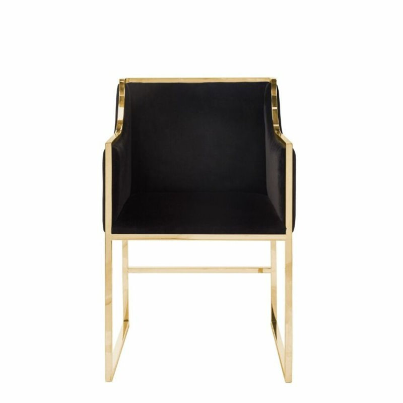 Chaise avec accoudoirs en velours Kusta, Noir et or