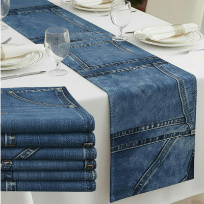 6 Pcs Blue Jean Table Runners 72 Inches Blue Jean Baby Shower Decorations Denim Jeans Decorative Table Runners For Denim And Diamonds Bachelorette Engagement Wedding Decor Celebration