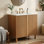 Meuble-lavabo simple 29,9 po avec comptoir en céramique, rangement pour armoire, tablette ajustable en forme de U, porte à rainure, style campagne moderne, salle de bain