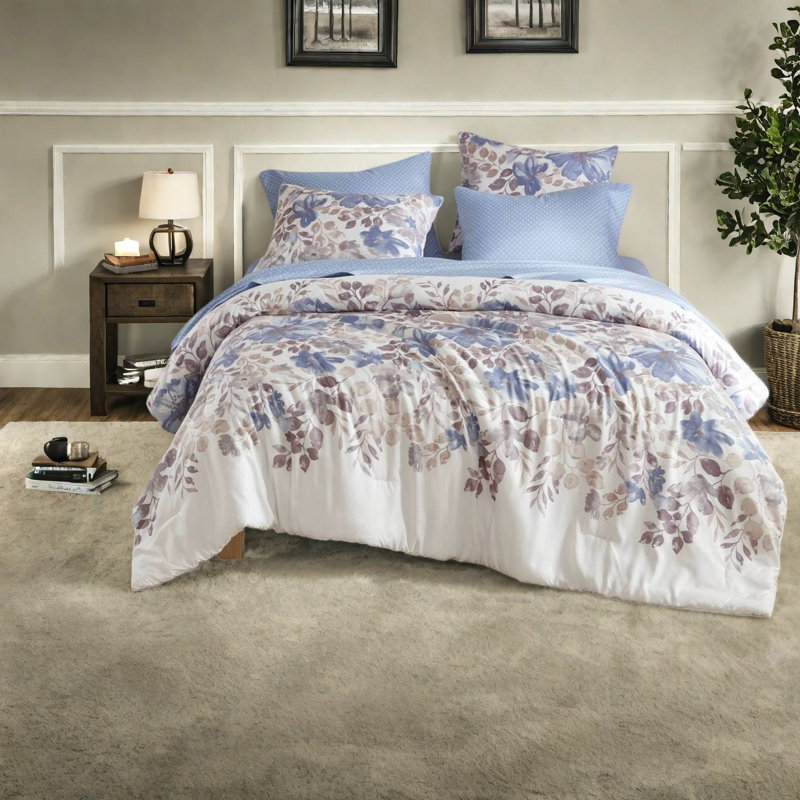 Ensembles de literie doux en polyester, bleu, confort moderne et floral pour la maison