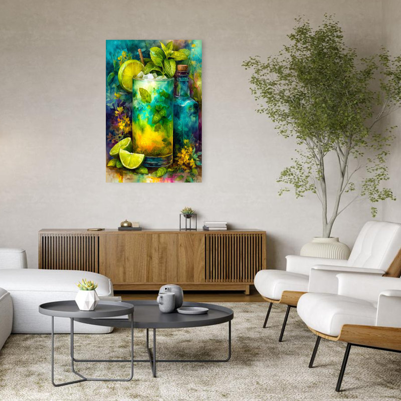 Menthe rafraîchissante Mojito, art moderne abstrait coloré, H 48 po x l 32 po