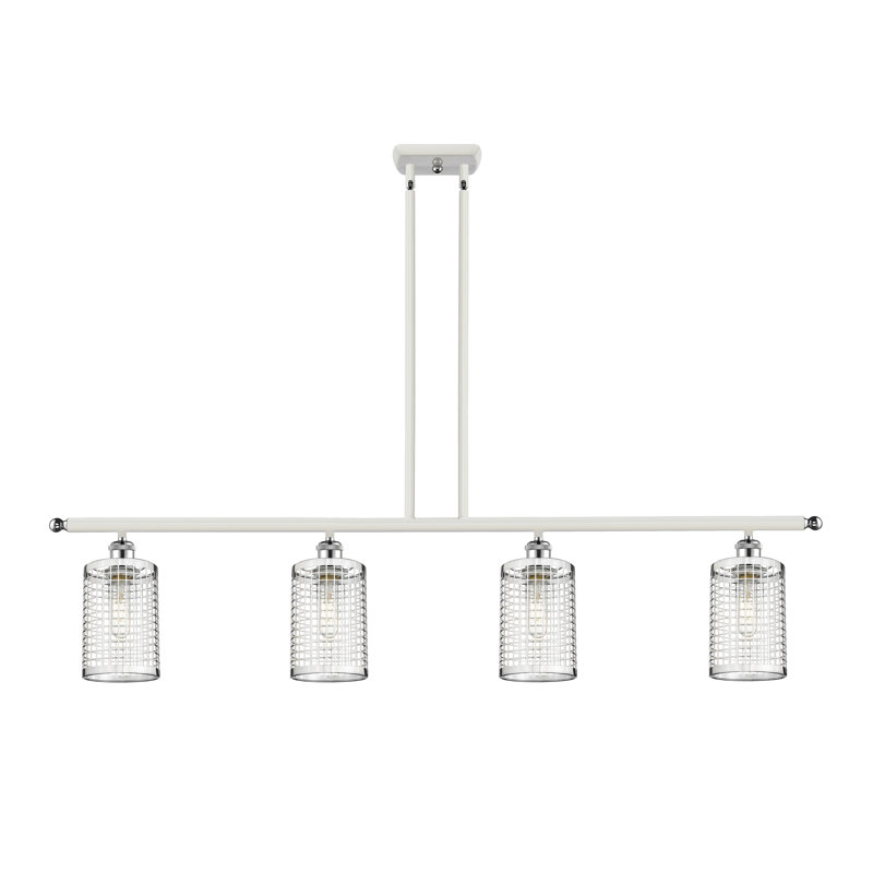Luminaire suspendu cylindrique à 4 lumières Peraza, Chrome poli/blanc