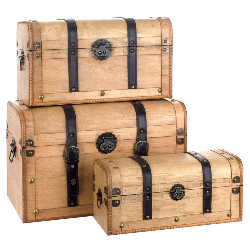 Appel 3 Piece Wooden Decorative Trunk Set