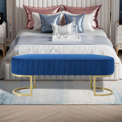 48" Wide Shoe Storage Bench Velvet Upholstered Bench Tufted Bench for Entryway and Bedroom