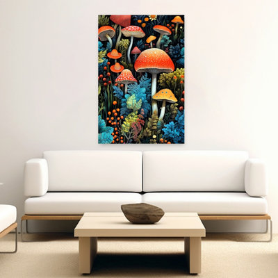 Magical Mushroom Forest Colorful Abstract Autumn Flower Wall Art Print 1 Piece Wrapped Canvas Wall Art