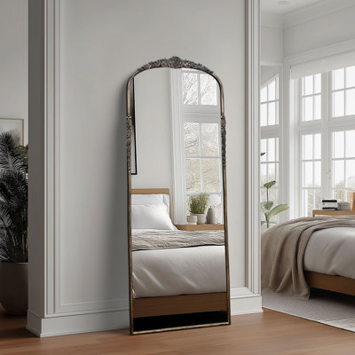 Arched Antique Ornate Full Length Floor Mirror /Free Standing,71x30 inch, Vintage Black