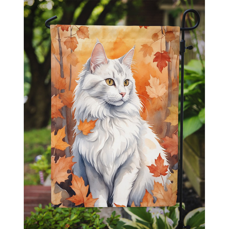 Chat en feuilles d'automne drapeau de jardin, Angora Turc