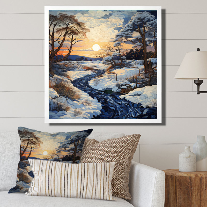 Snow Winters Sunset Solitude - Landscapes Canvas Wall Art, H 16 po x l 16 po x P 1 po, Cadre simple blanc