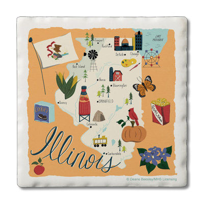 Illinois 4 Piece Tumbled Tile Coaster Set