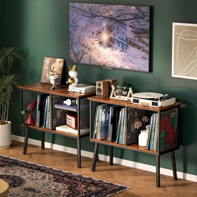 Record Player Stand With Adjustable Divider Vinyl Storage Holder Up To 200 Albums Mid