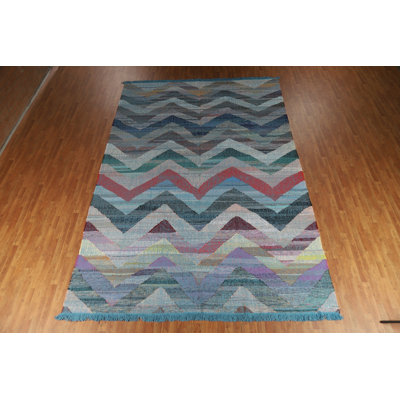 Tapis turc moderne en laine à chevrons 10 x 14