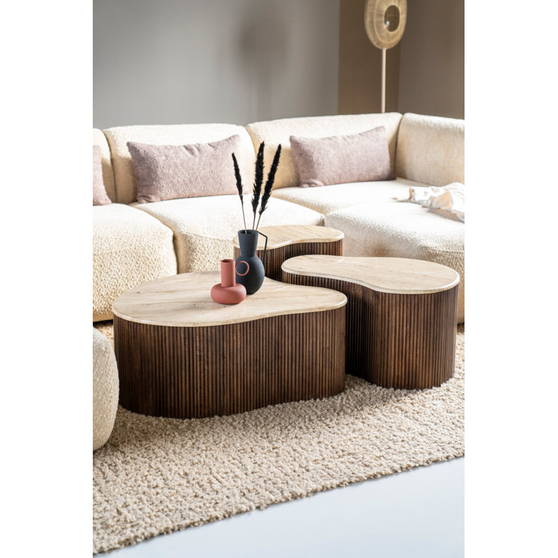 Mari Stone Coffee Table, 15" H x 28" L x 19" W
