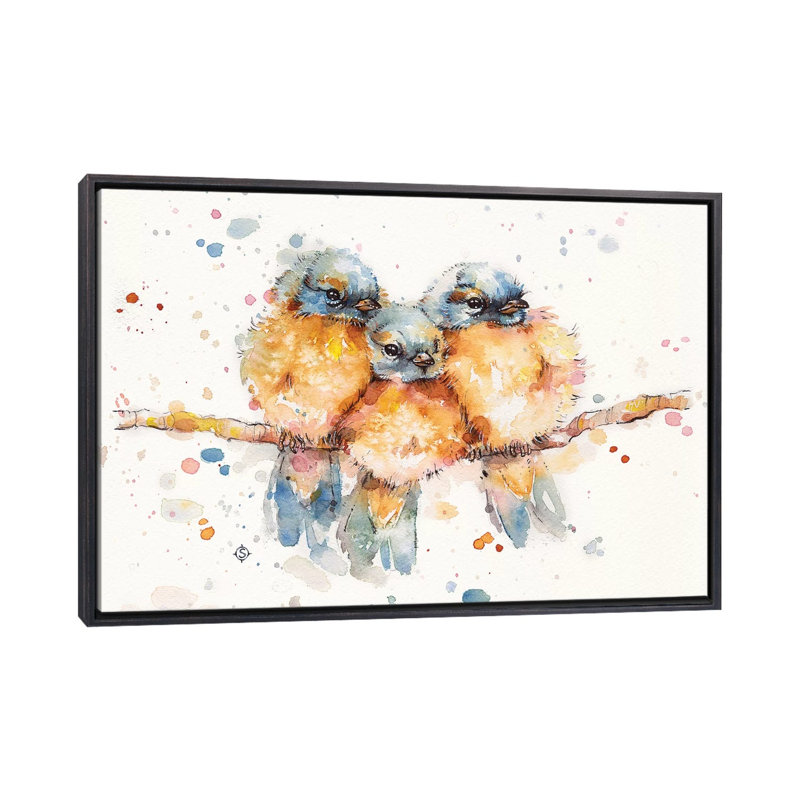 Petits oiseaux bleus par Sillier Than Sally - reproduction d'art, H 18 po x l 26 po x P 1,5 po, Toile encadrée noir délavé