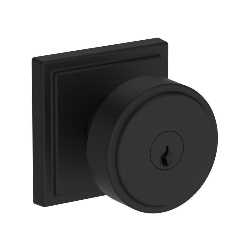 Vashon Keyed Entry Knob with Stepped Square Rose in Lifetime (PVD) Satin Brass, Unlacquered Brass