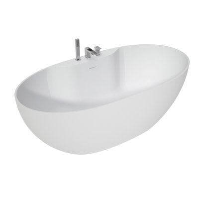 63" Premium Solid Surface Deep Soaking Bathtub With Three Holes Faucet