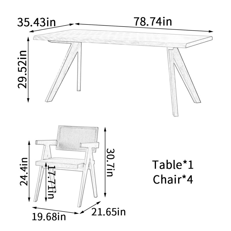Ensemble de table en bois de cerisier Simple Creative, H 29,52 po x L 78,74 po x l 35,43 po